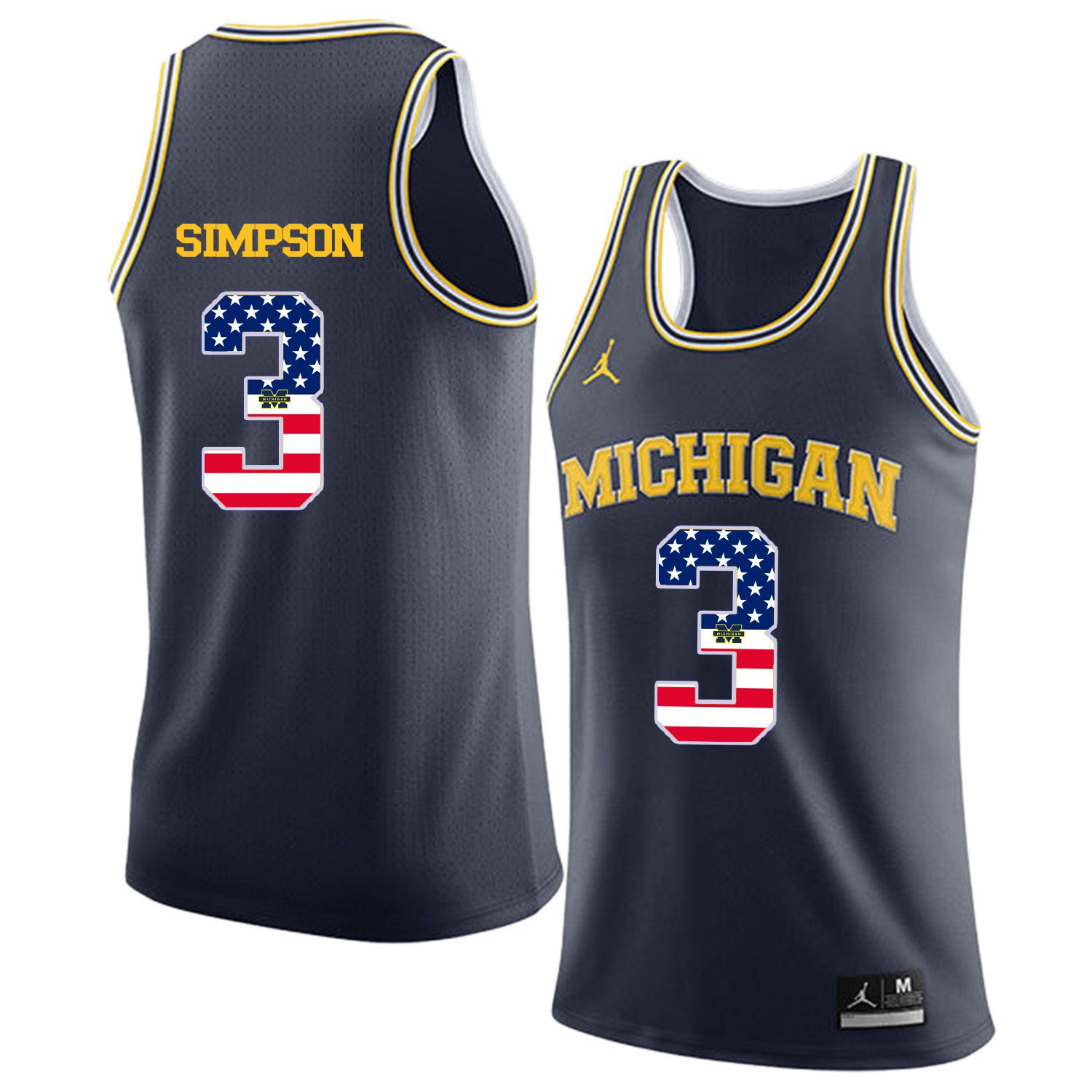 Men Jordan University of Michigan Basketball Navy #3 Simpson Flag Customized NCAA Jerseys